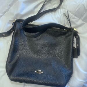 Coach Pebbled Black Leather Shoulder Bag Val hobo purse
